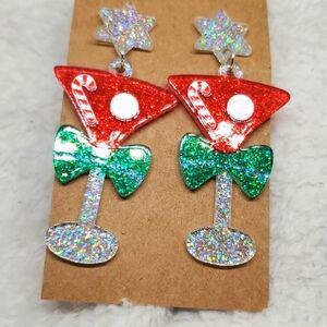 7/$10 Christmas Martini Earrings, New